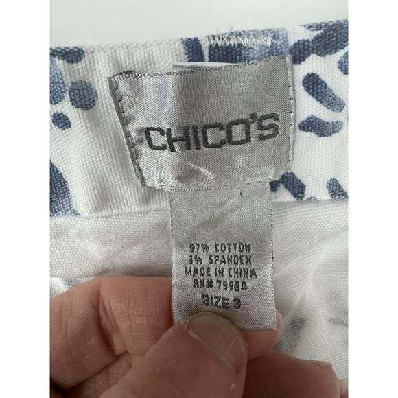 Chico's Blue White Toile Print Art-to-Wear Cropped Wide Leg Pants Coastal Size 3 - Picture 3 of 9